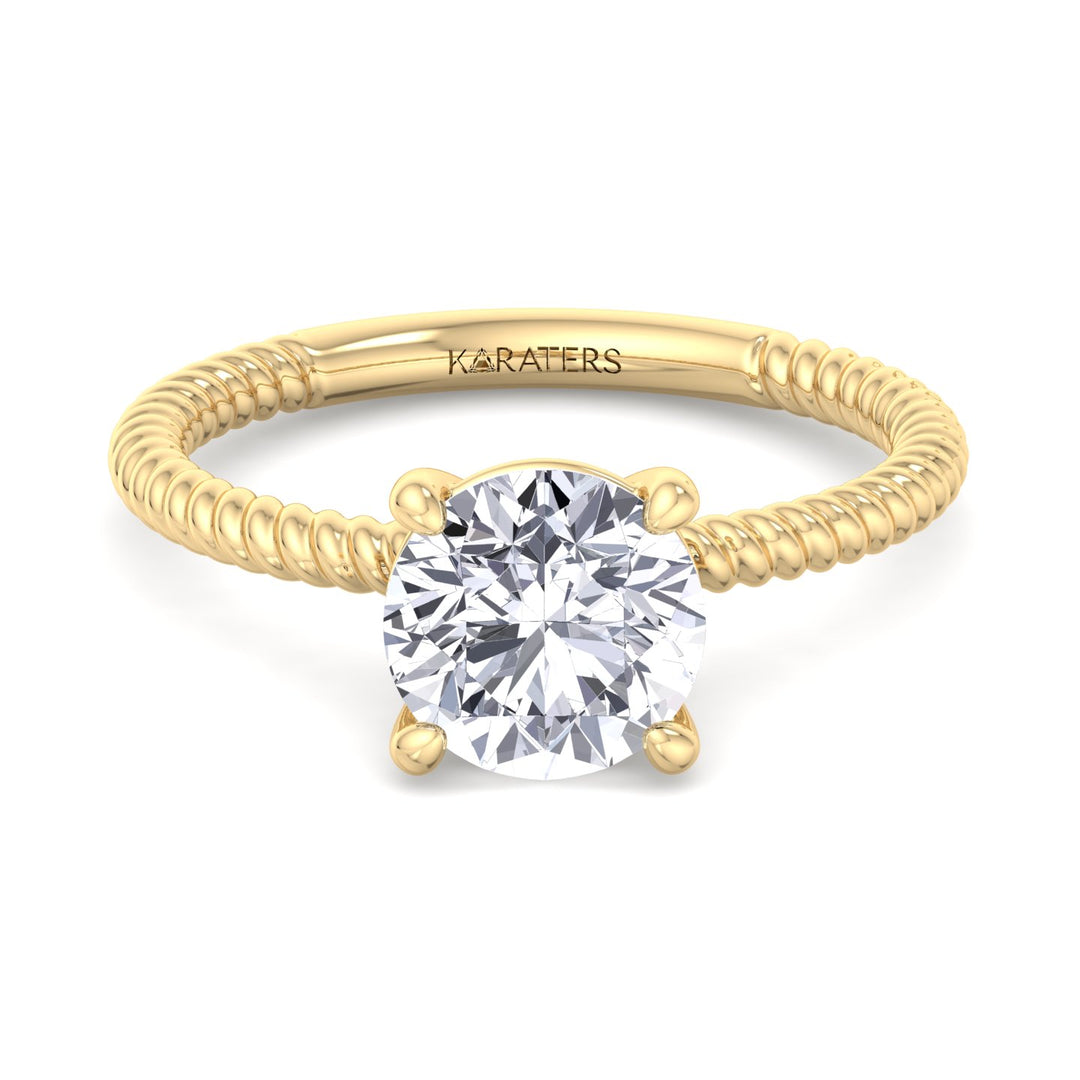 Mikalan - Round Cut Lab Diamond Solitaire Engagement Ring, Yellow Gold, Front