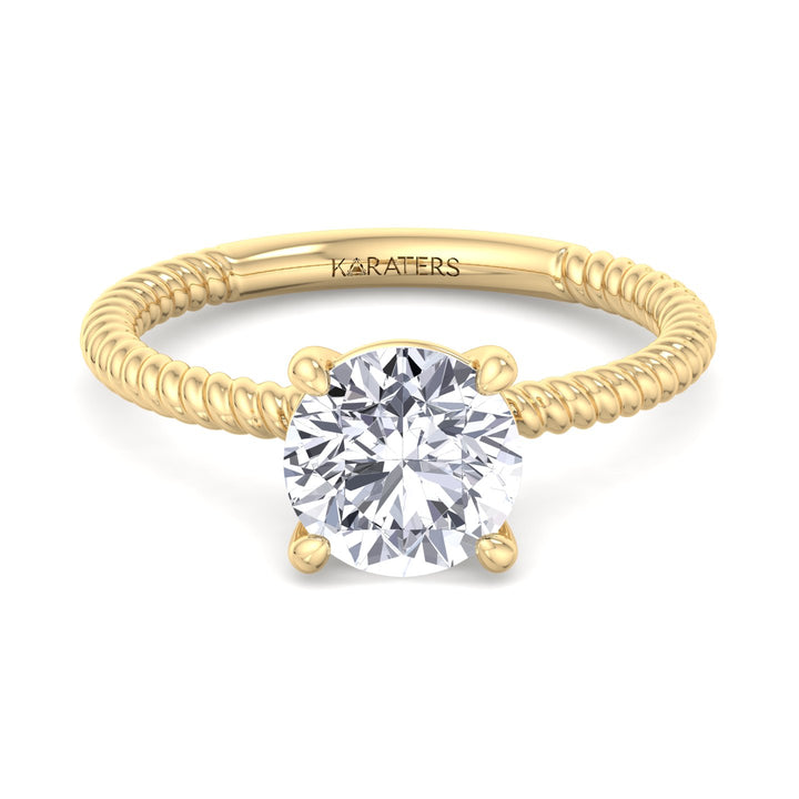 Mikalan - Round Cut Lab Diamond Solitaire Engagement Ring, Yellow Gold, Front