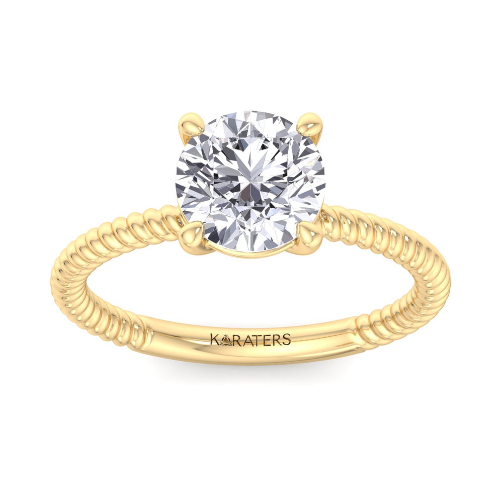 Mikalan - Round Cut Lab Diamond Solitaire Ring, Yellow Gold, Top