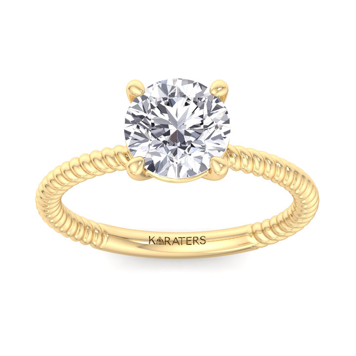 Mikalan - Round Cut Lab Diamond Solitaire Ring, Yellow Gold, Top
