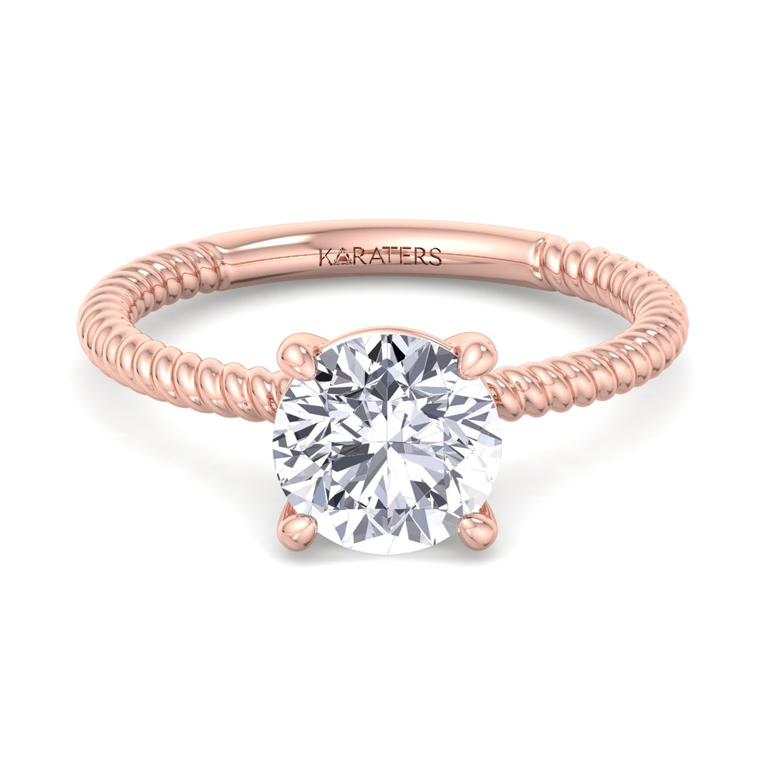 Mikalan - Twisted Band Round Lab Diamond Solitaire Engagement Ring, Rose Gold, Front
