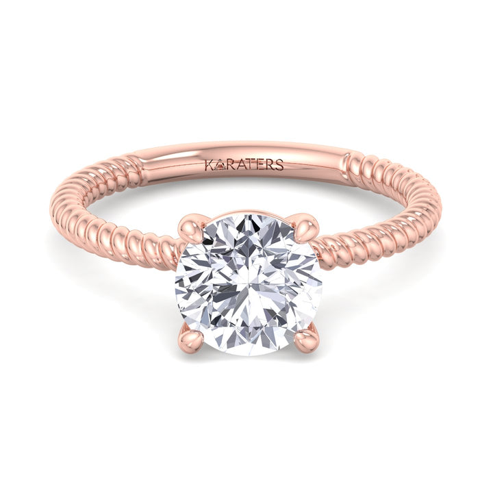 Mikalan - Twisted Band Round Lab Diamond Solitaire Engagement Ring, Rose Gold, Front