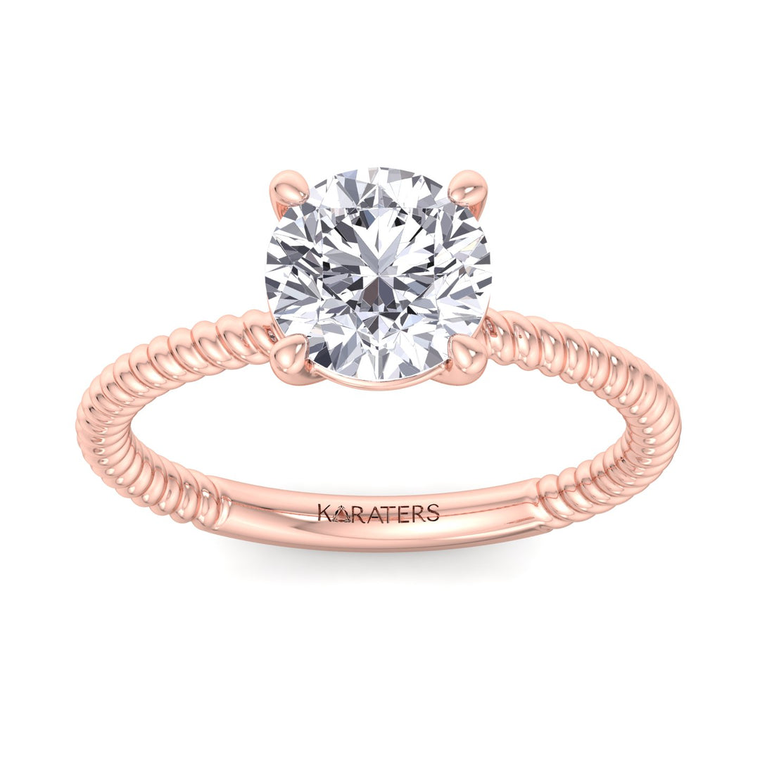 Mikalan - Twisted Band Round Lab Diamond Solitaire Ring, Rose Gold, Top
