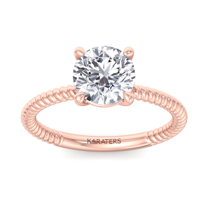 Mikalan - Twisted Band Round Lab Diamond Solitaire Ring, Rose Gold, Top