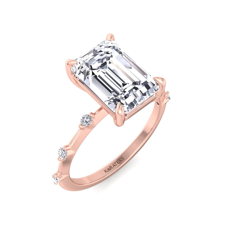 Multi-Stone Emerald Lab Diamond Thin Band Ring Rose