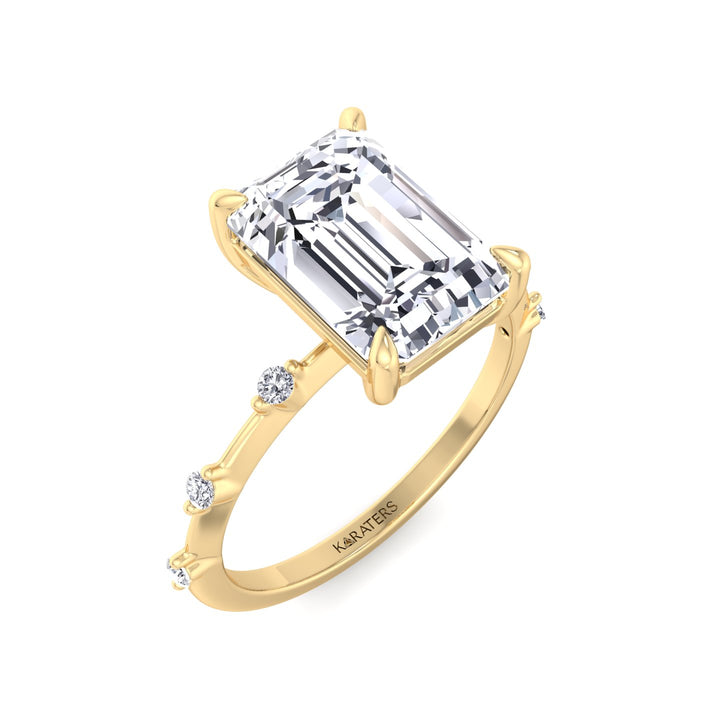 Multi-Stone Emerald Lab Diamond Thin Band Ring Yellow