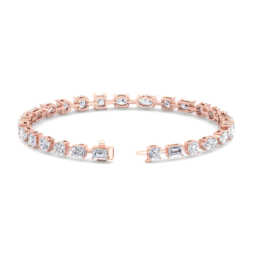 Multi Shape Combo Lab-Diamond Tennis Bracelet 14K Rose 