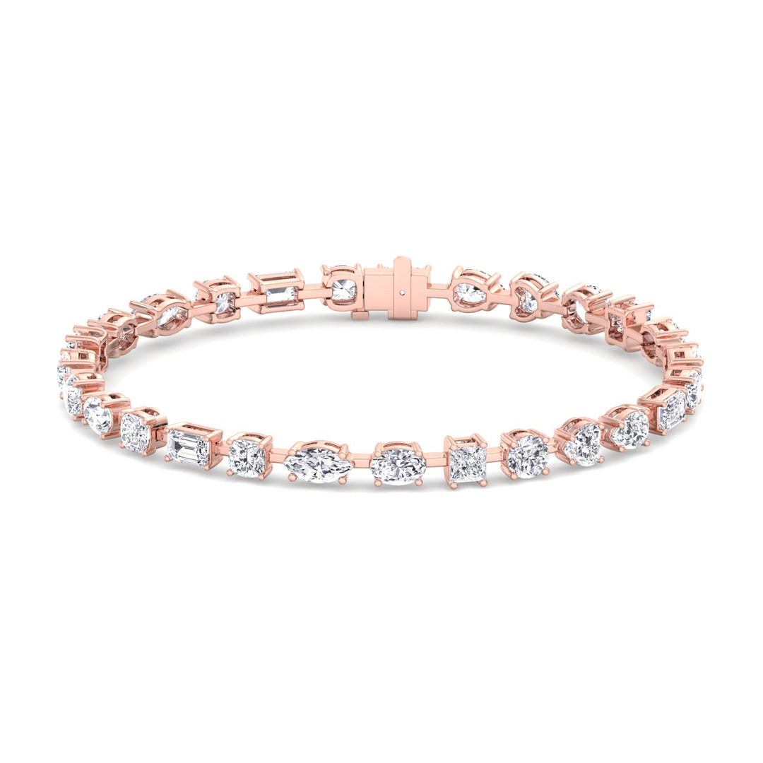 Multi Shape Combo Lab-Diamond Tennis Bracelet 14K Rose Gold