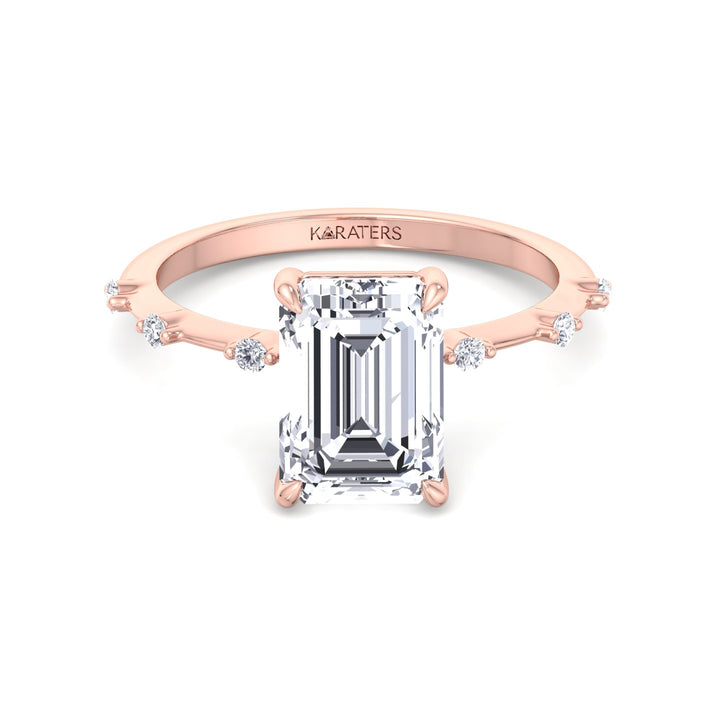 Multiple Stone Emerald Lab Diamond Ring Thin Rose Band