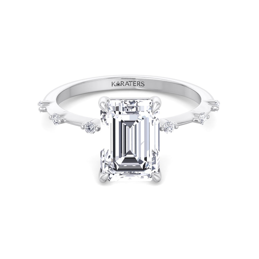Multiple Stone Emerald Lab Diamond Ring Thin White Band