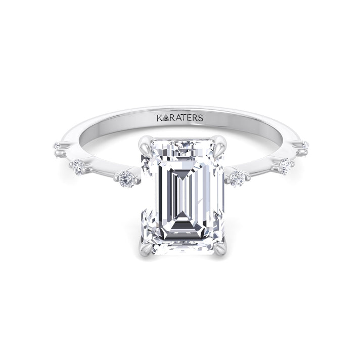 Multiple Stone Emerald Lab Diamond Ring Thin White Band