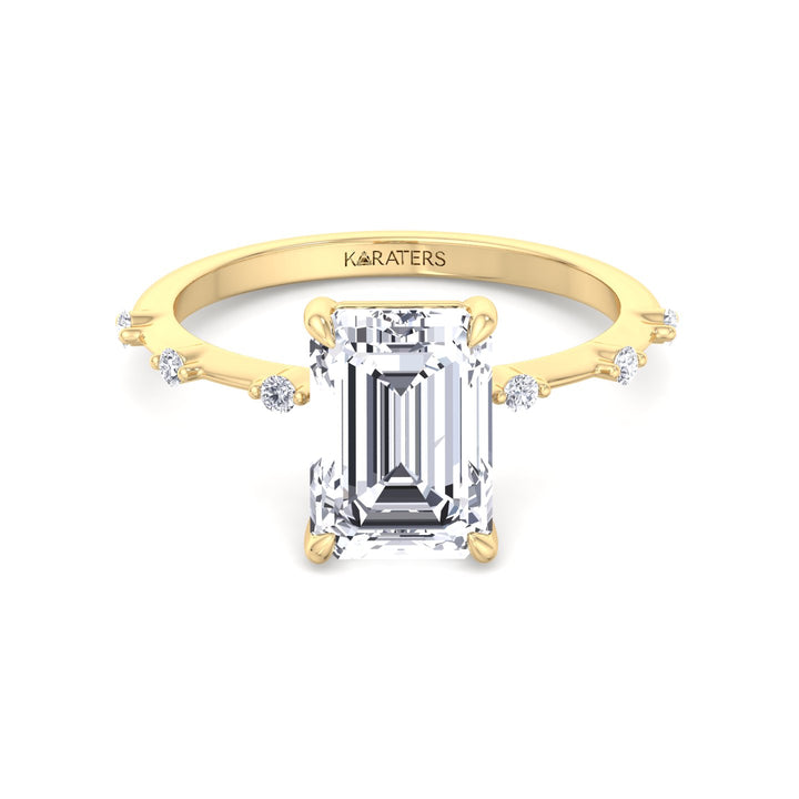 Multiple Stone Emerald Lab Diamond Ring Thin Yellow Band