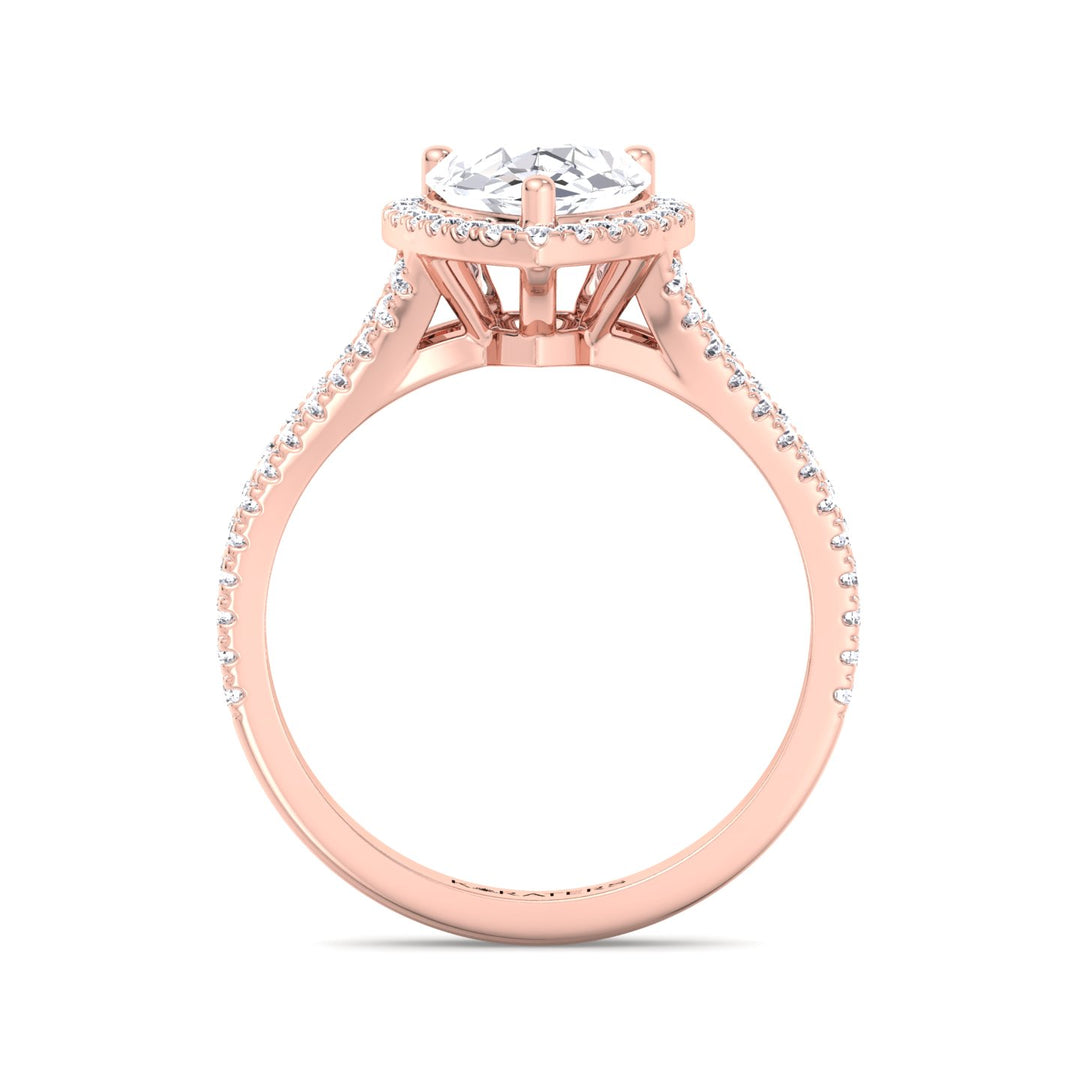 Naranja-Pear Cut Lab Rose Gold Diamond Ring, Pave Double Band, Profile 