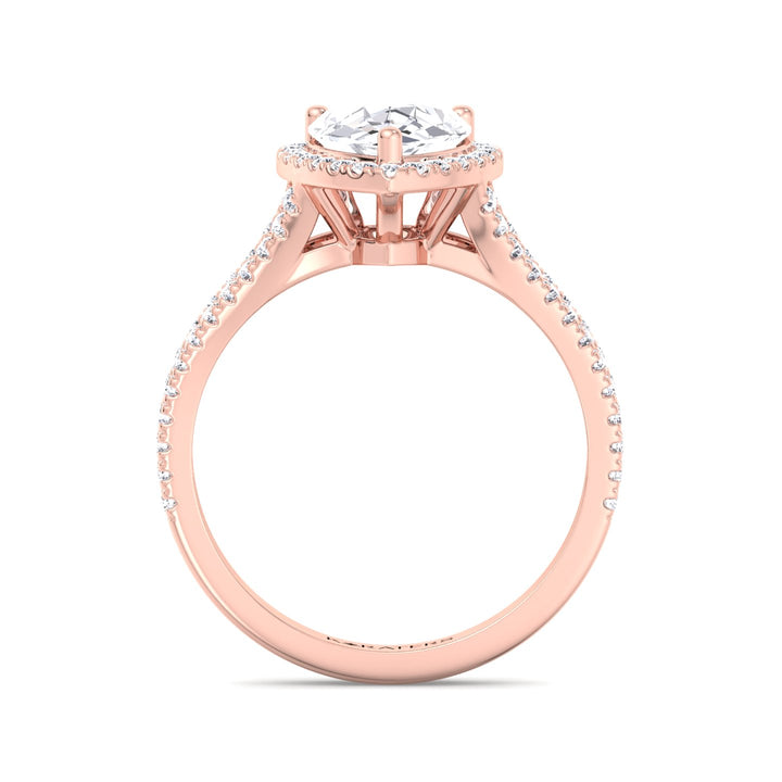 Naranja-Pear Cut Lab Rose Gold Diamond Ring, Pave Double Band, Profile 