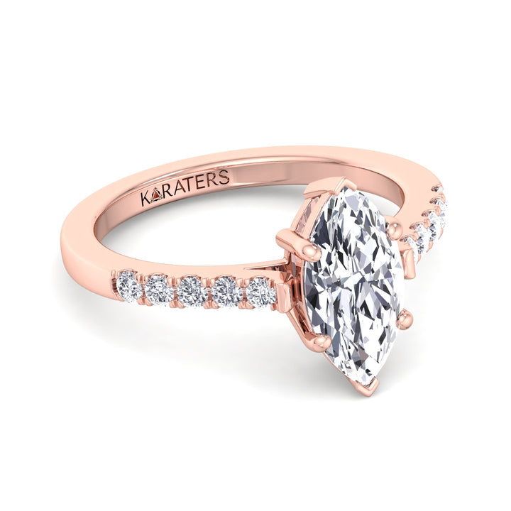 Nelke-6 Prong Marquise Cut Lab Rose  Gold Diamond Ring, Front