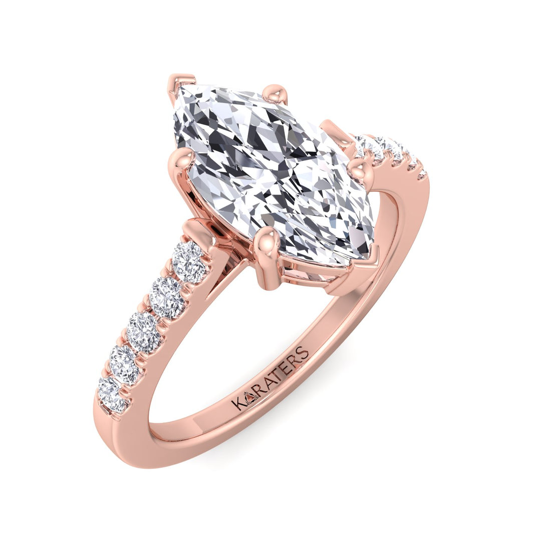 Nelke-6 Prong Marquise Cut Lab Rose  Gold Diamond Ring, Top Down