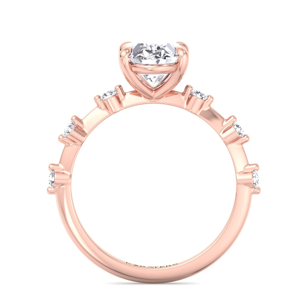 Oval-Cut Lab Diamond ring Solitaire with Slim Sidestone Band rose gold