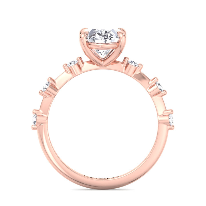 Oval-Cut Lab Diamond ring Solitaire with Slim Sidestone Band rose gold