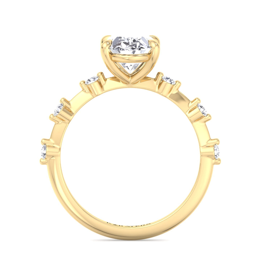 Oval-Cut Lab Diamond ring Solitaire with Slim Sidestone Band yellow gold