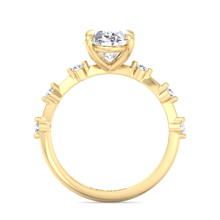 Oval-Cut Lab Diamond ring Solitaire with Slim Sidestone Band yellow gold