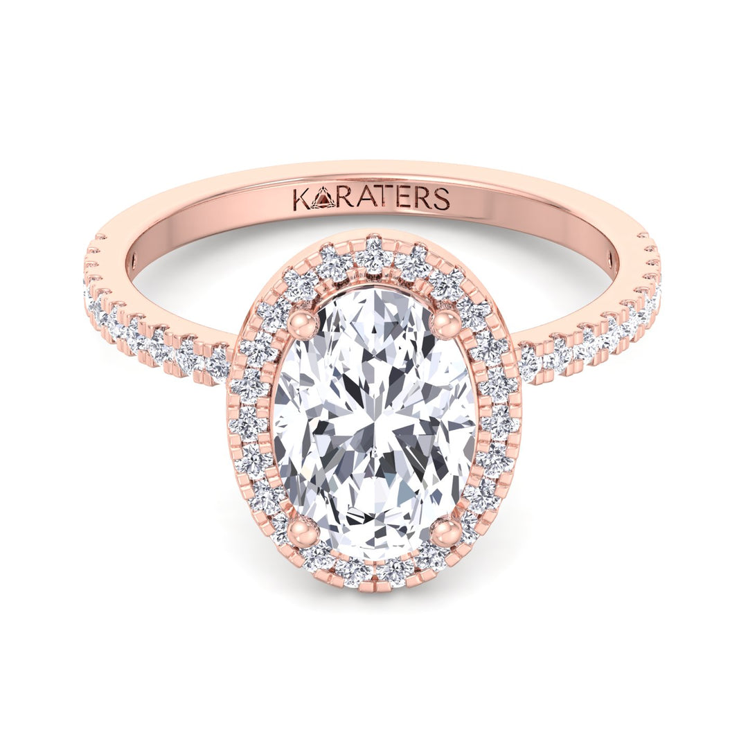 Oval-Cut Lab Diamond with Halo Pave Band Rose