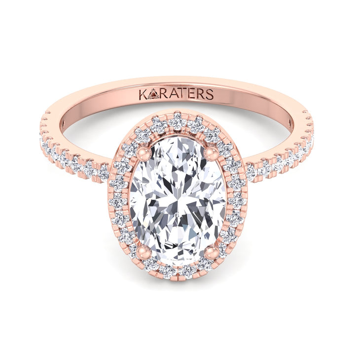 Oval-Cut Lab Diamond with Halo Pave Band Rose