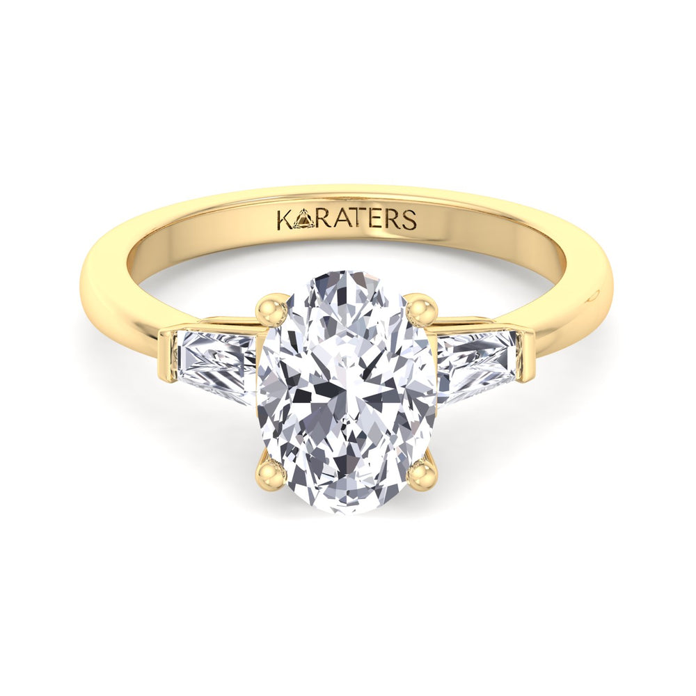 Oval-Cut Lab Diamond with Tapered Baguette Stones Yellow gold