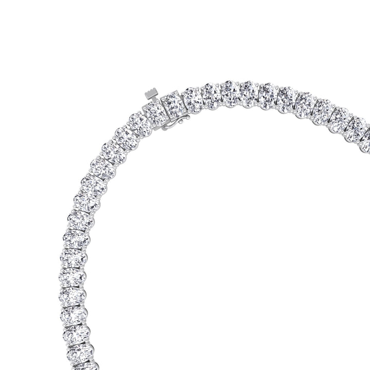 Oval Cut Graduated Lab Grown Necklace 14K White 