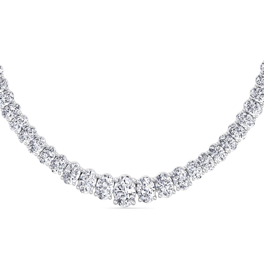 Oval Cut Graduated Lab Grown Necklace 14K White Gold