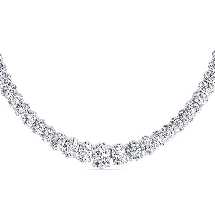 Oval Cut Graduated Lab Grown Necklace 14K White Gold