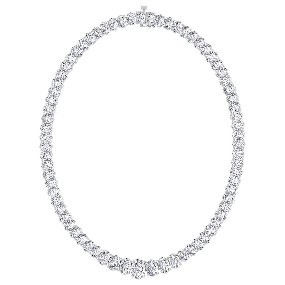 Oval Cut Graduated Lab Necklace 14K White