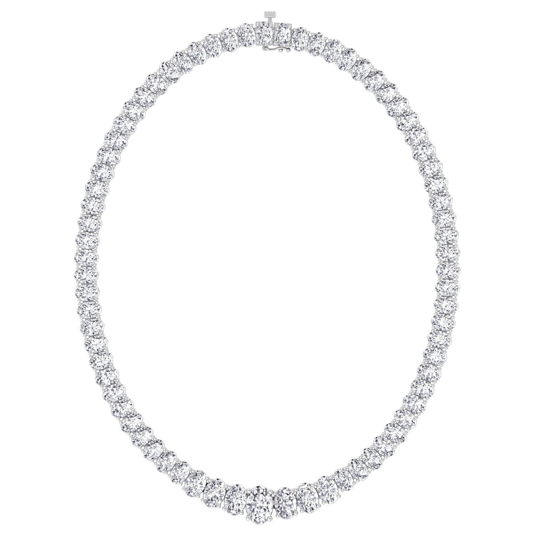 Oval Cut Graduated Lab Necklace 14K White