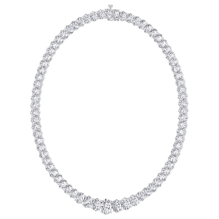 Oval Cut Graduated Lab Necklace 14K White