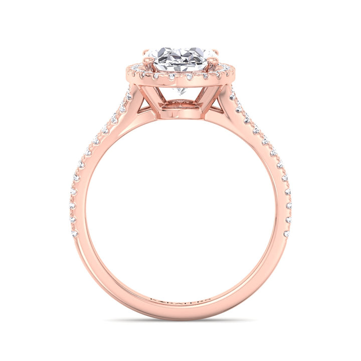 Oval Cut Halo Lab Grown Diamond Ring with Split Shank Rose Band