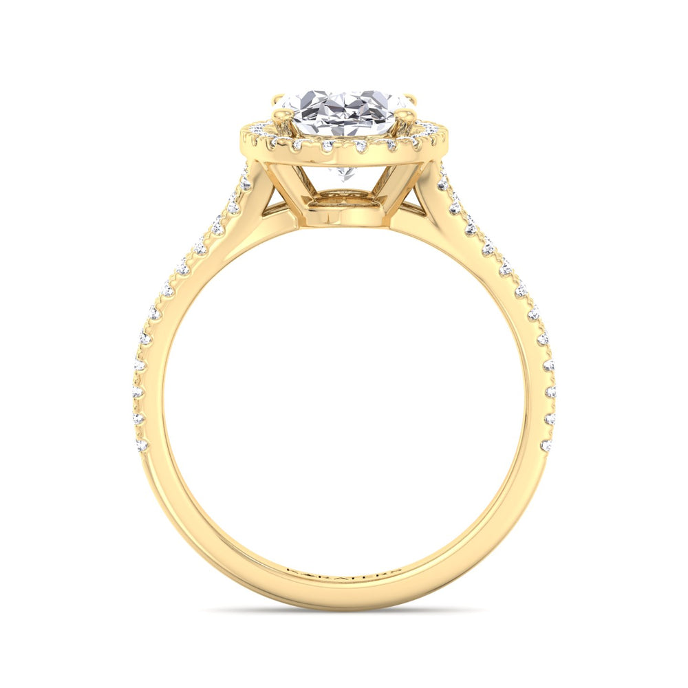 Oval Cut Halo Lab Grown Diamond Ring with Split Shank Yellow Band
