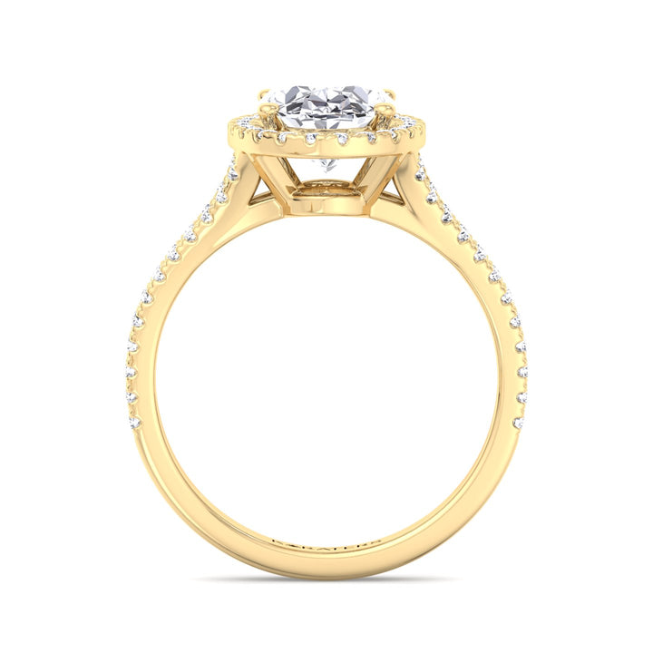 Oval Cut Halo Lab Grown Diamond Ring with Split Shank Yellow Band