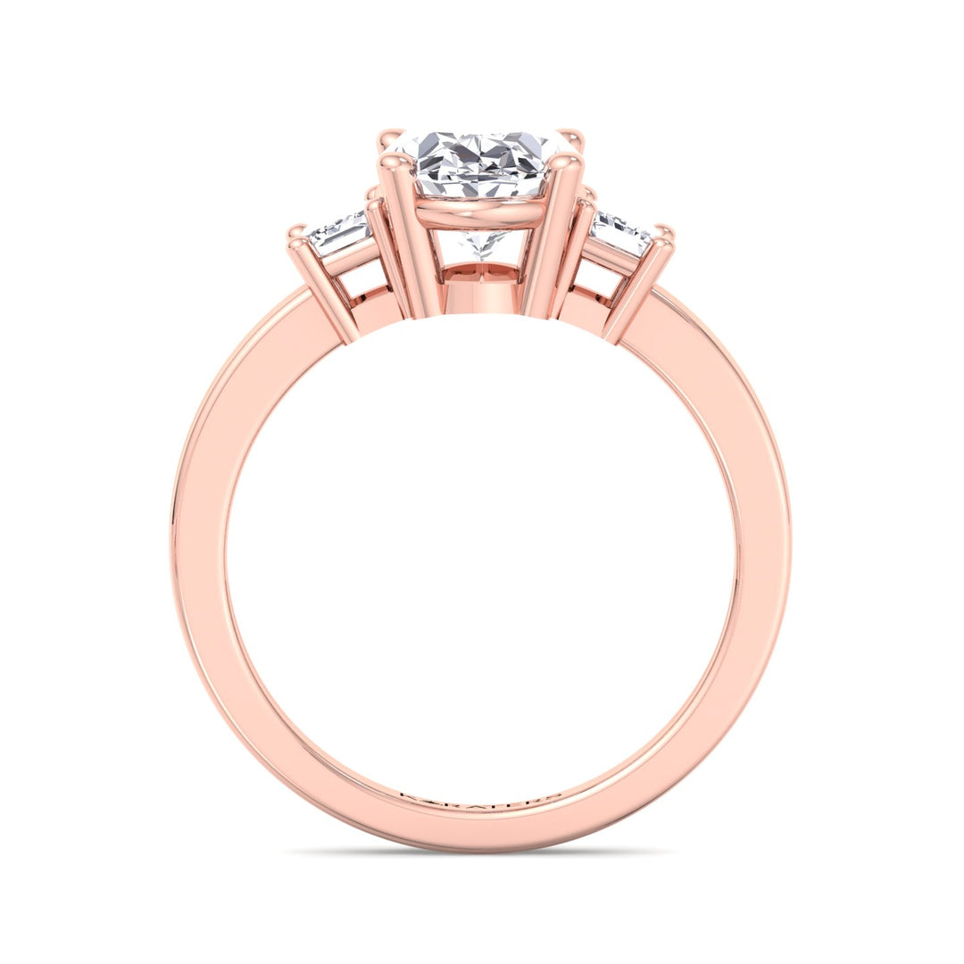 Oval Cut Lab Diamond Engagement Ring Emerald Side Stones rose gold