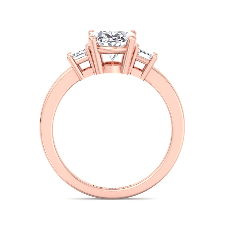 Oval Cut Lab Diamond Engagement Ring Emerald Side Stones rose gold
