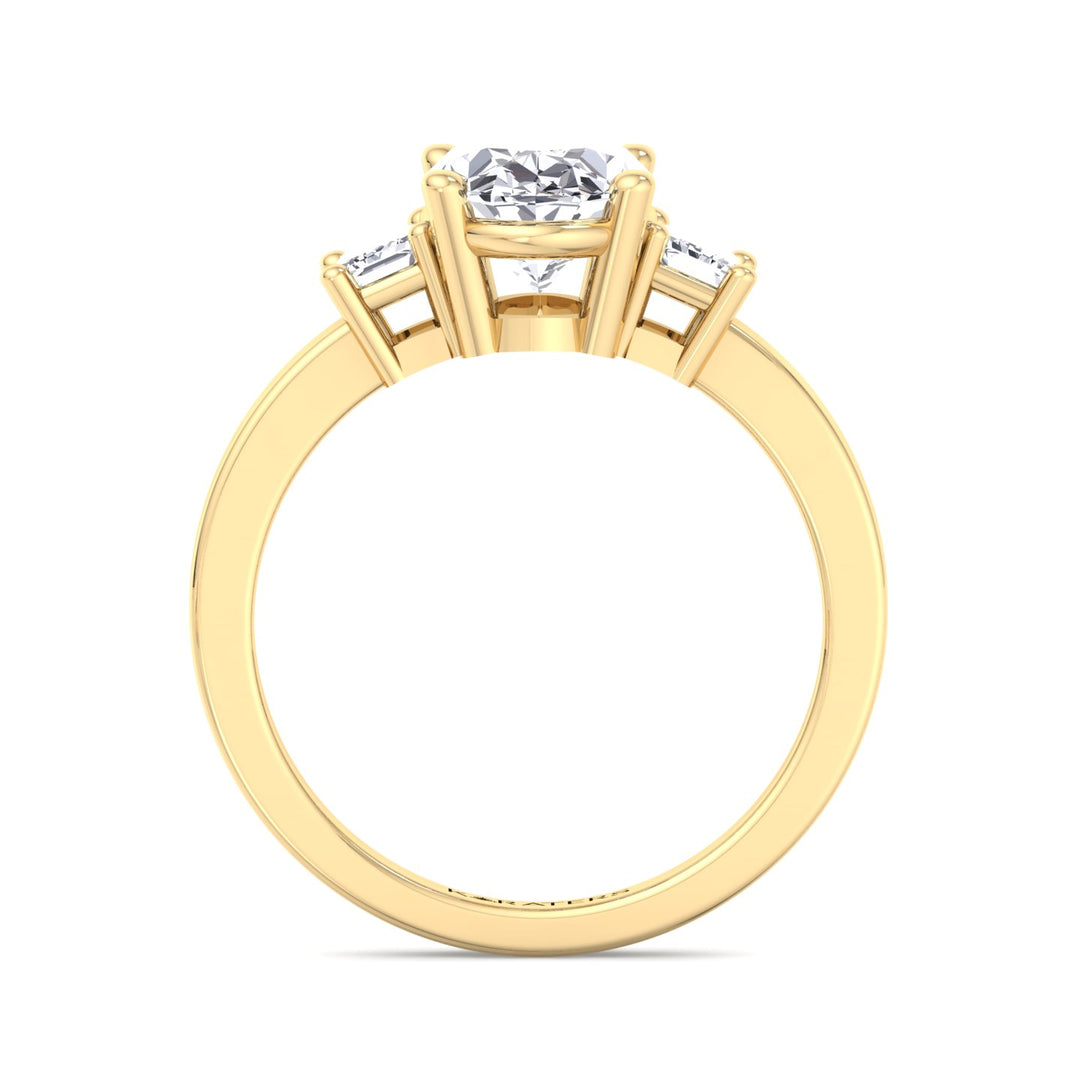 Oval Cut Lab Diamond Engagement Ring Emerald Side Stones yellow gold