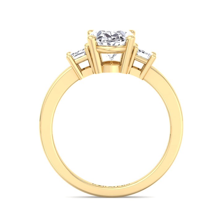 Oval Cut Lab Diamond Engagement Ring Emerald Side Stones yellow gold