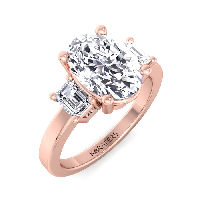 Oval Cut Lab Diamond Ring Emerald Side Stones rose gold