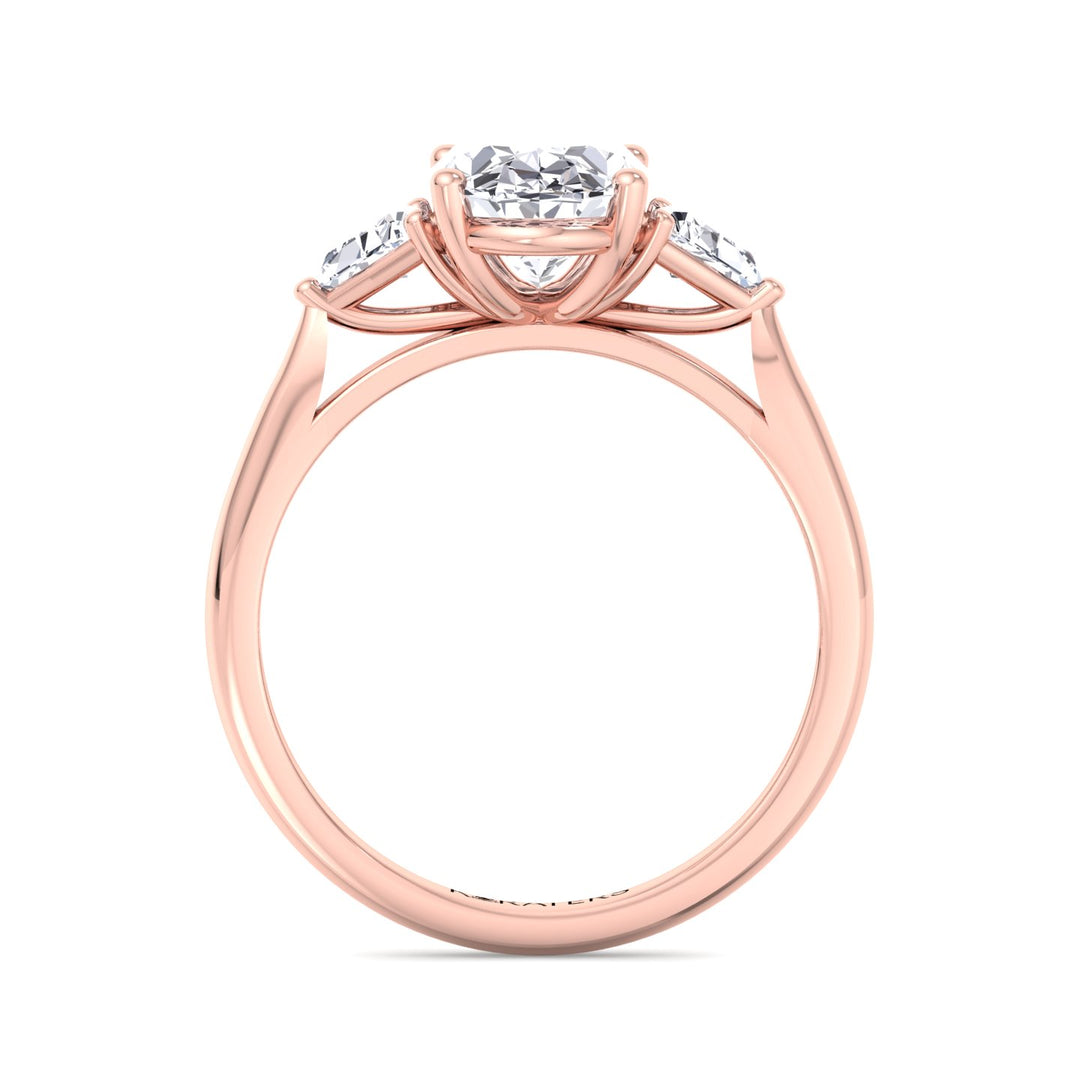 Oval Cut Lab Diamond Ring Trillion Side Stones Rose Gold