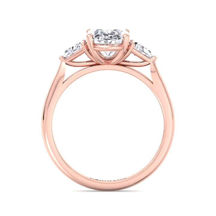 Oval Cut Lab Diamond Ring Trillion Side Stones Rose Gold
