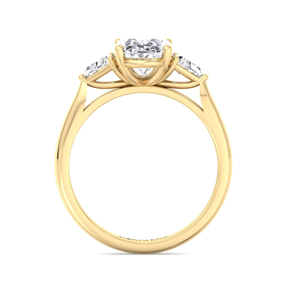Oval Cut Lab Diamond Ring Trillion Side Stones Yellow Gold