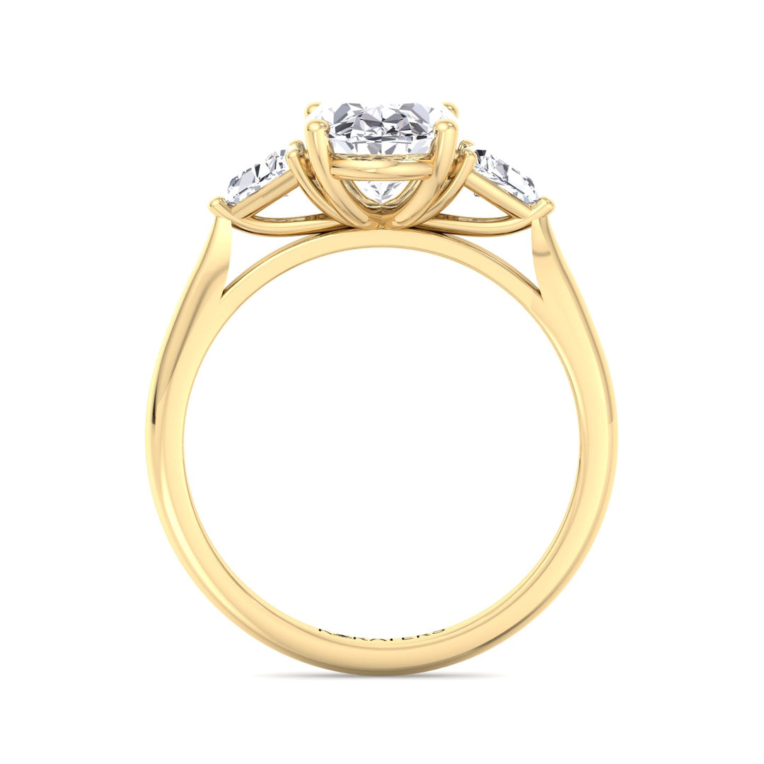 Oval Cut Lab Diamond Ring Trillion Side Stones Yellow Gold