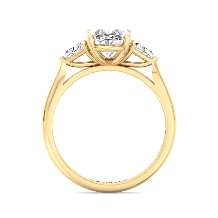 Oval Cut Lab Diamond Ring Trillion Side Stones Yellow Gold