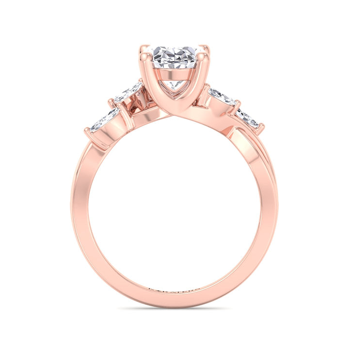 Oval Cut Lab Diamond Ring Twist Band Rose Gold