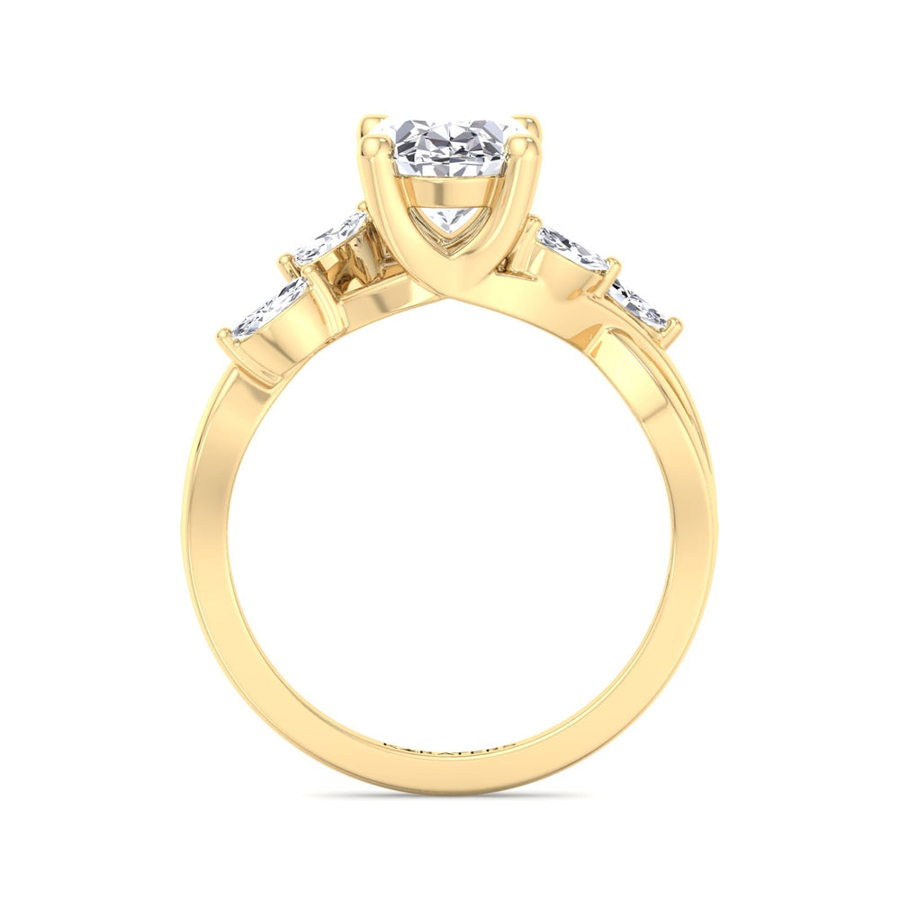 Oval Cut Lab Diamond Ring Twist Band Yellow Gold