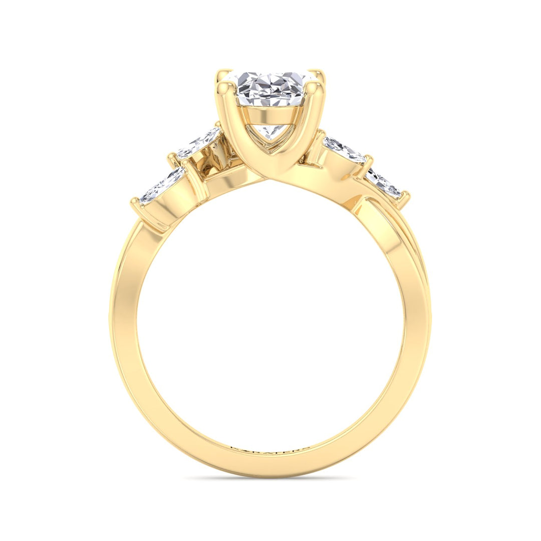 Oval Cut Lab Diamond Ring Twist Band Yellow Gold