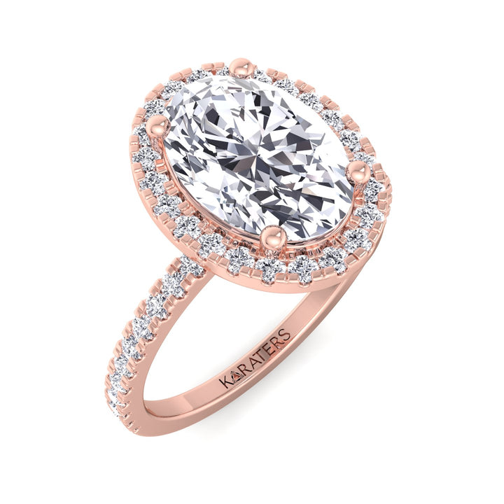 Oval Halo Diamond Engagement Ring Pave band Rose Gold